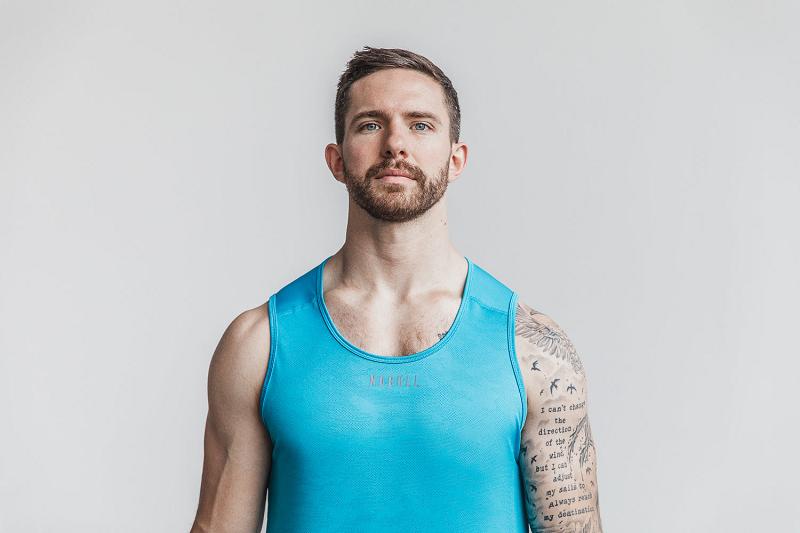 Men's Nobull Lightweight Textured (NEON Camo) Tanks Blue | SG K2551O